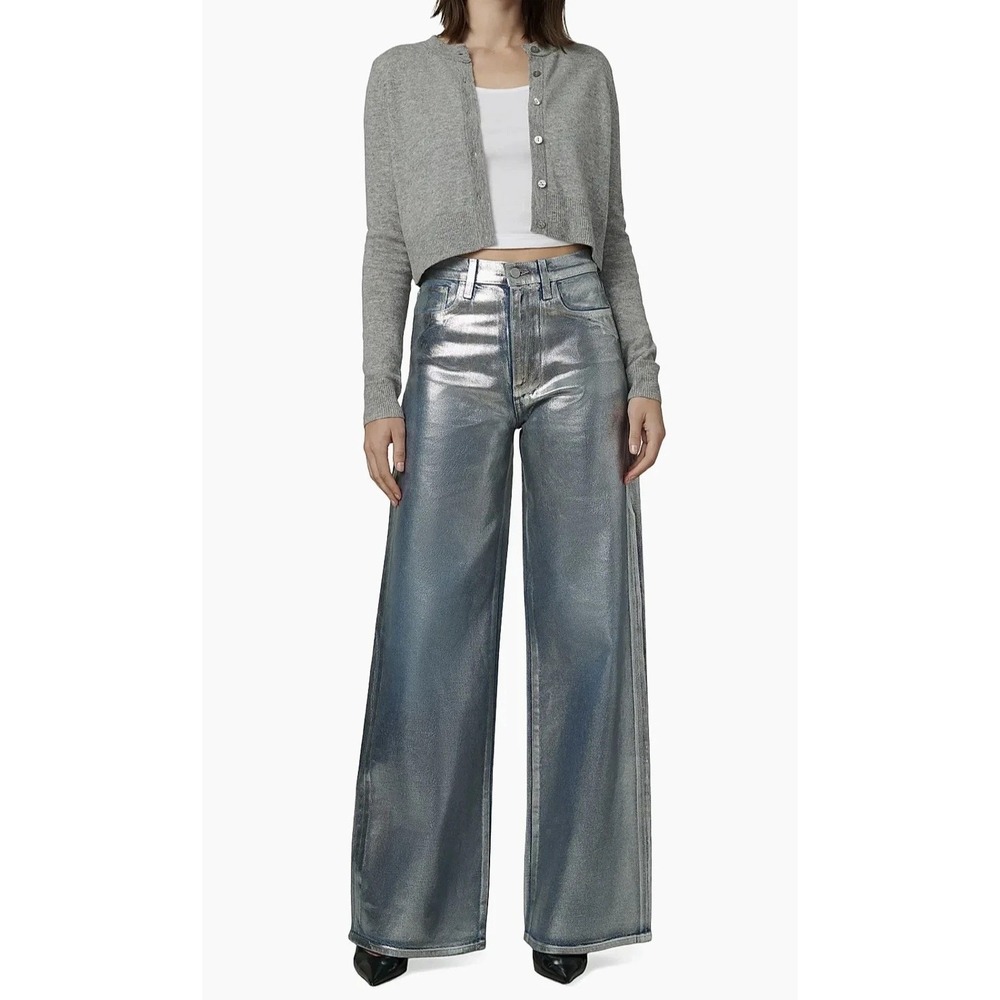 Joe's Jeans The Mia High Rise‎ Wide Leg Party Indigo Coated Silver Foil Women 24